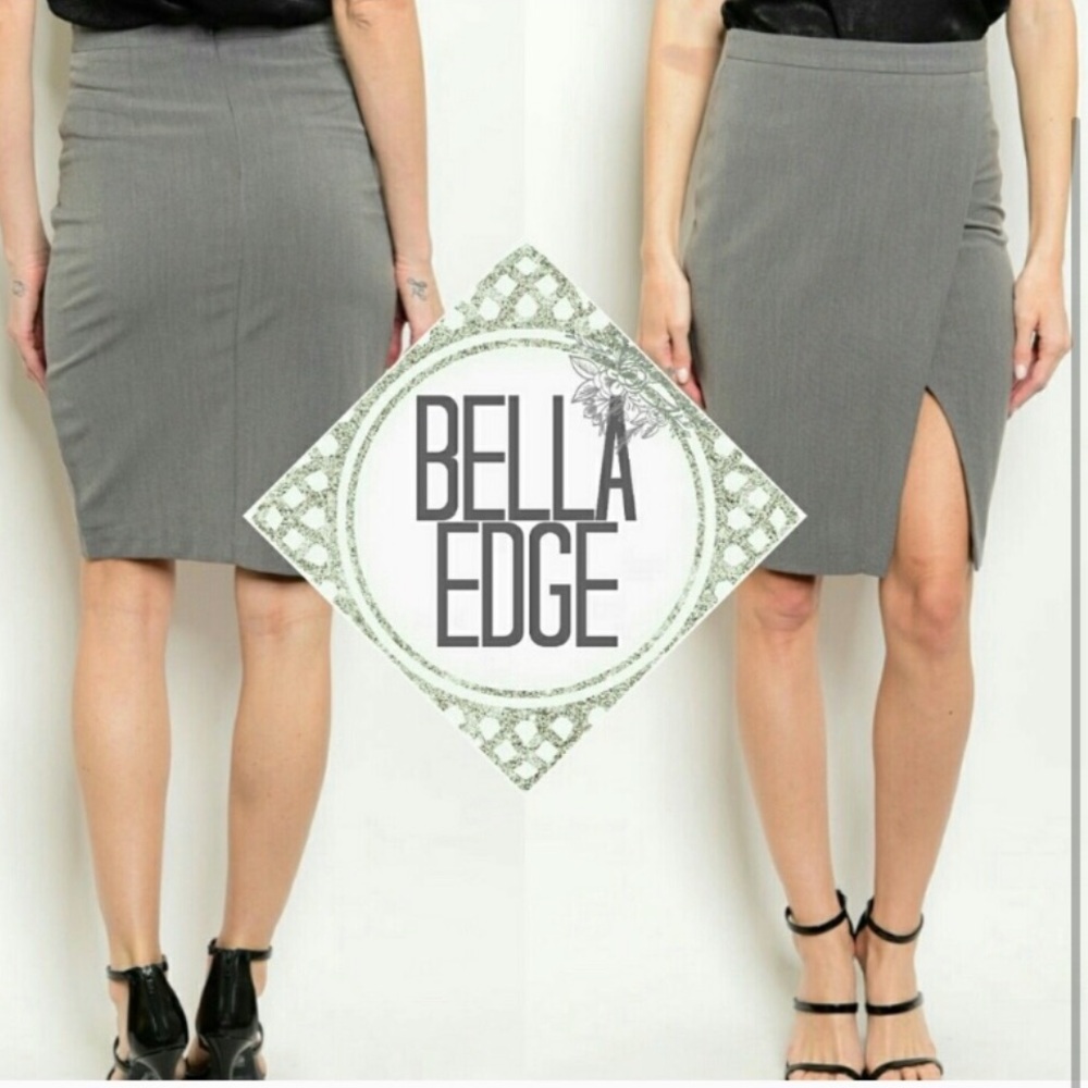 Charcoal Gray Pencil Skirt with Front Slit